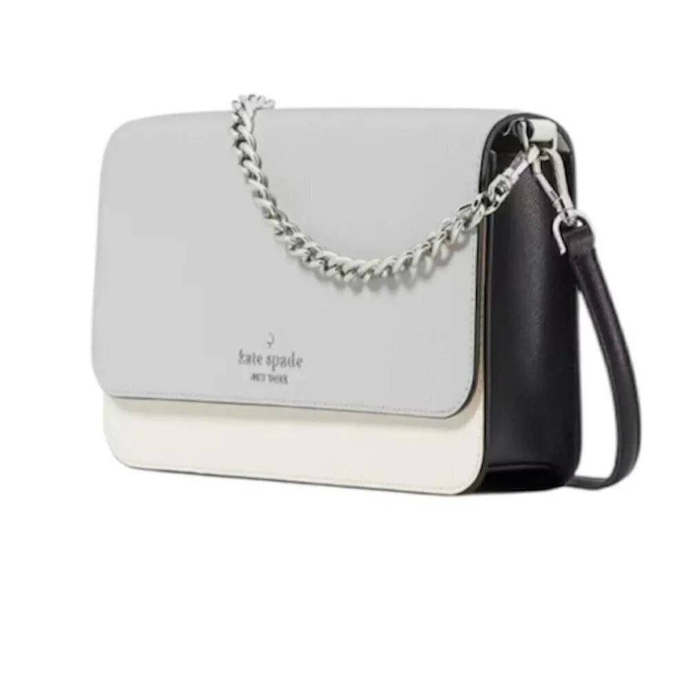 Kate Spade Womens Grey Leather Madison Medium Flap Convertible Crossbody New
